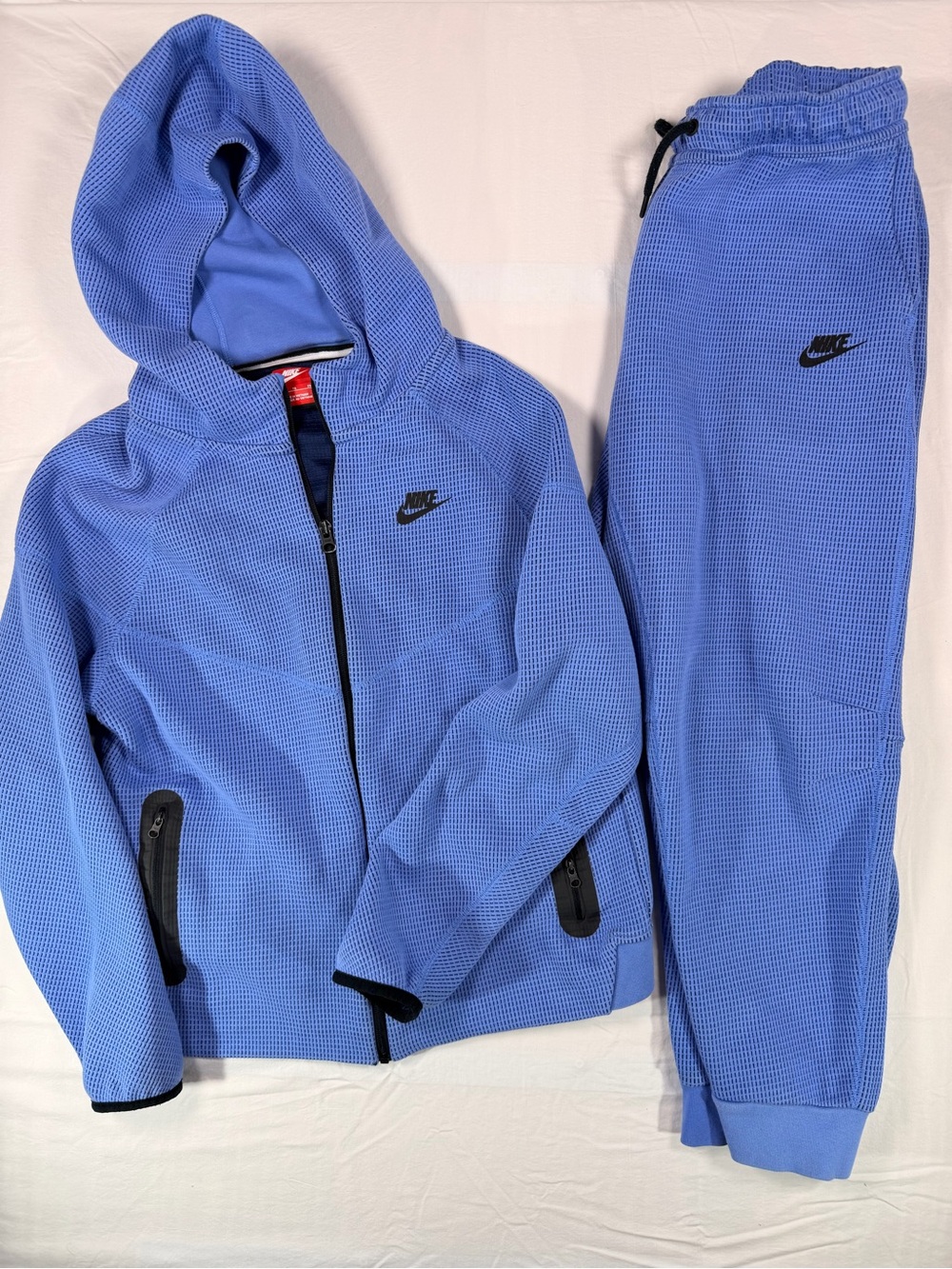 Nike Sportswear Tech Fleece Waffle Knit Hoodie Jogger Set Youth XL Blue